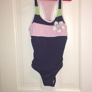 Navy and light pink one piece swimsuit